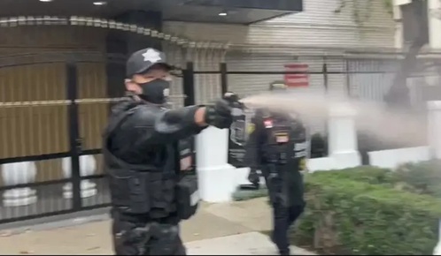 中领馆前集会 华人遭喷辣椒水 保安被捕 中领馆前集会 华人遭喷辣椒水 保安被捕